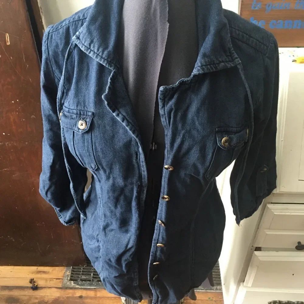 CAbi drawstring denim lightweight utility minimalist jacket